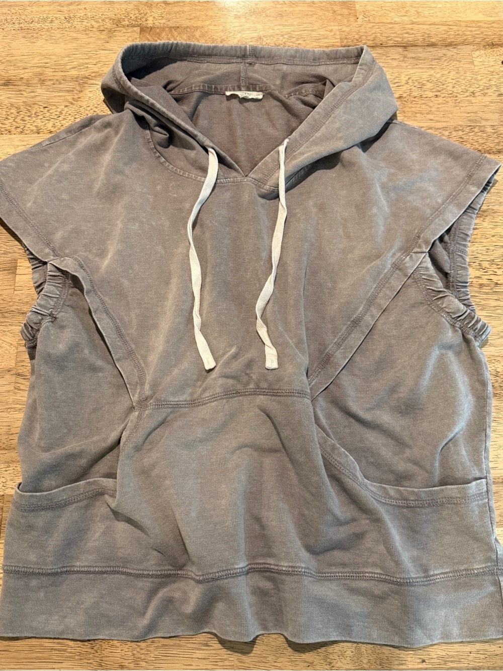 Jane and Delancey Washed Gray Sleeveless/Short Sleeve Hoodie - Size L